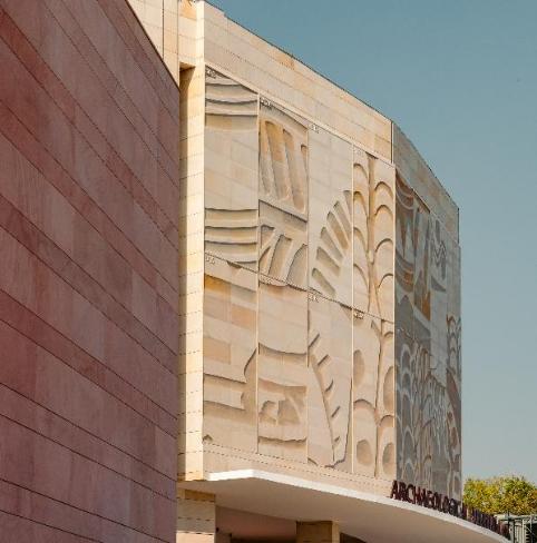 Carved stone relief facade of the Vadnagar museum